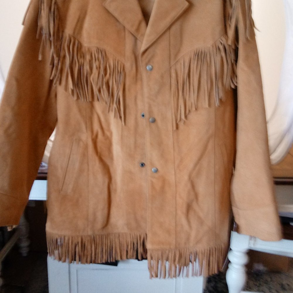 Excelled Brown Suede Leather Fringe Cowboy Western Jacket size xl mens
